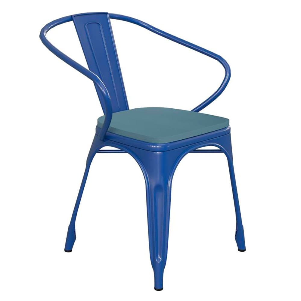 Flash Furniture CH-31270-BL-PL1C-GG Stacking Armchair w/ Vertical Slat Back & Wood Seat - Steel, Teal Blue
