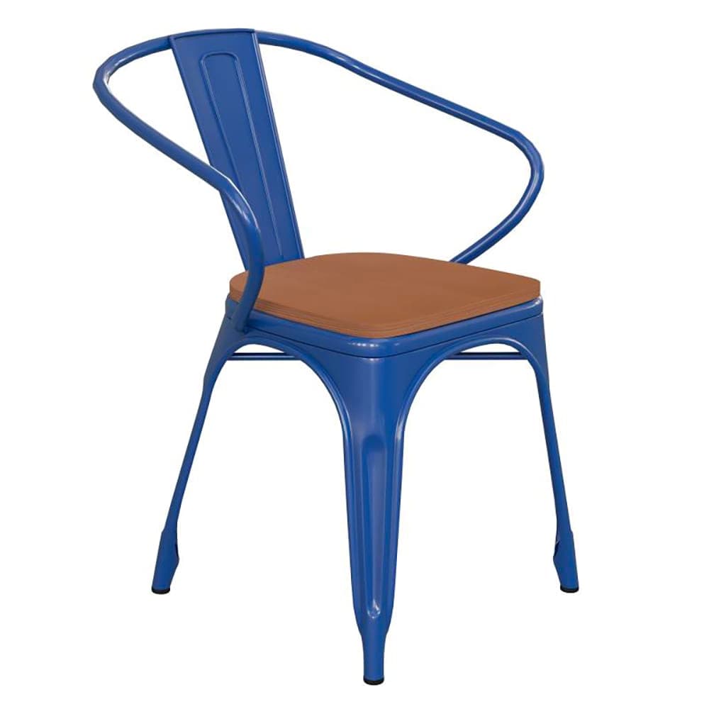 Flash Furniture CH-31270-BL-PL1T-GG Stacking Armchair w/ Vertical Slat Back & Wood Seat - Steel, Blue