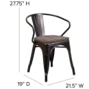 Flash Furniture CH-31270-BQ-WD-GG Stacking Armchair w/ Vertical Slat Back & Wood Seat - Steel, Black & Antique Gold thumbnail 2
