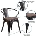 Flash Furniture CH-31270-BQ-WD-GG Stacking Armchair w/ Vertical Slat Back & Wood Seat - Steel, Black & Antique Gold thumbnail 6