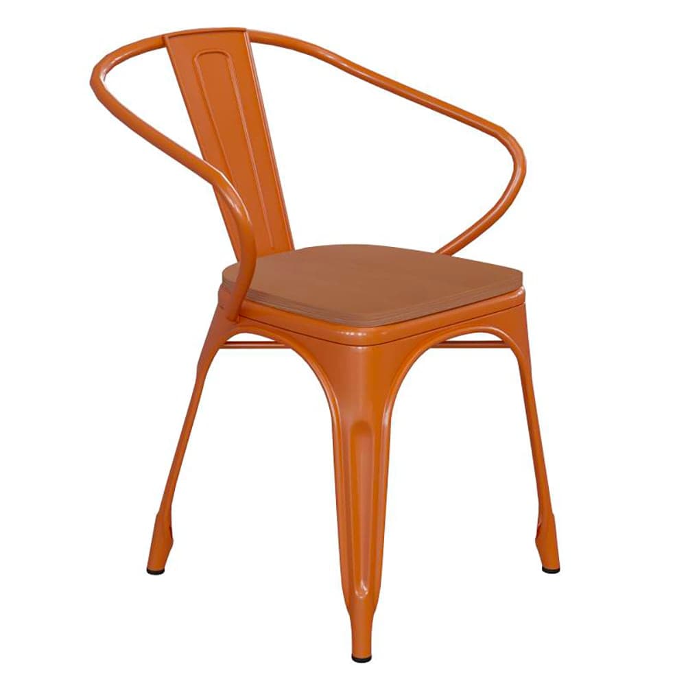 Flash Furniture CH-31270-OR-PL1T-GG Stacking Armchair w/ Vertical Slat Back & Wood Seat - Steel, Orange