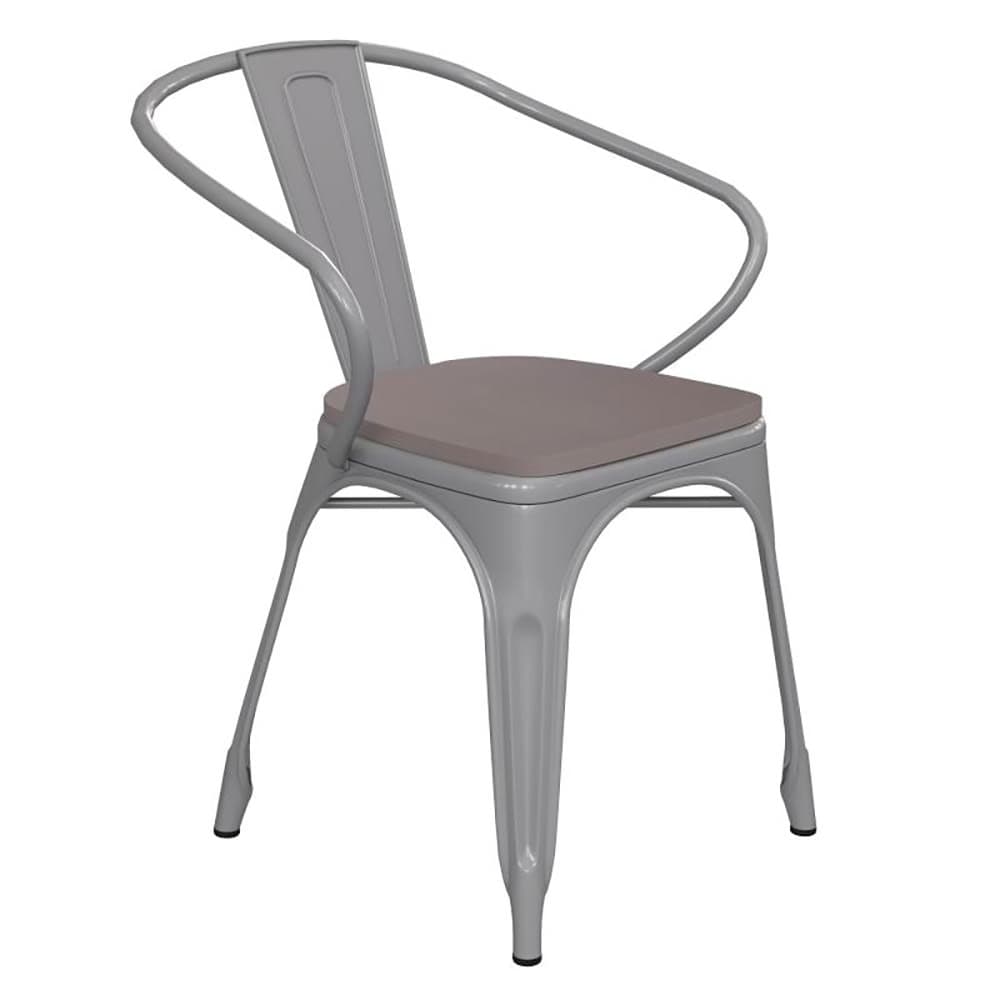 Flash Furniture CH-31270-SIL-PL1G-GG Stacking Armchair w/ Vertical Slat Back & Wood Seat - Steel, Silver