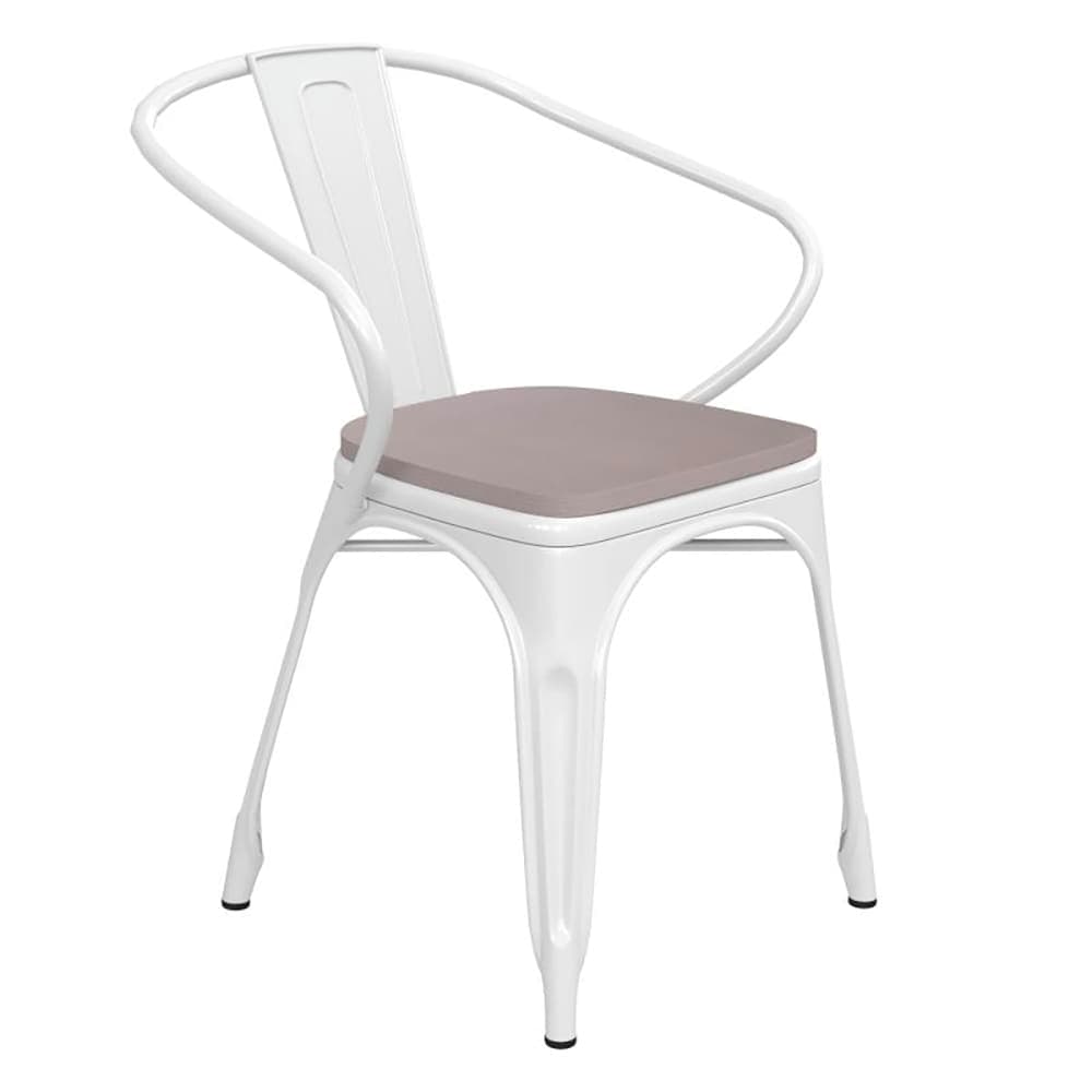Flash Furniture CH-31270-WH-PL1G-GG Stacking Armchair w/ Vertical Slat Back & Wood Seat - Steel, White