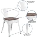 Flash Furniture CH-31270-WH-WD-GG Stacking Armchair w/ Vertical Slat Back & Wood Seat - Steel, White thumbnail 7