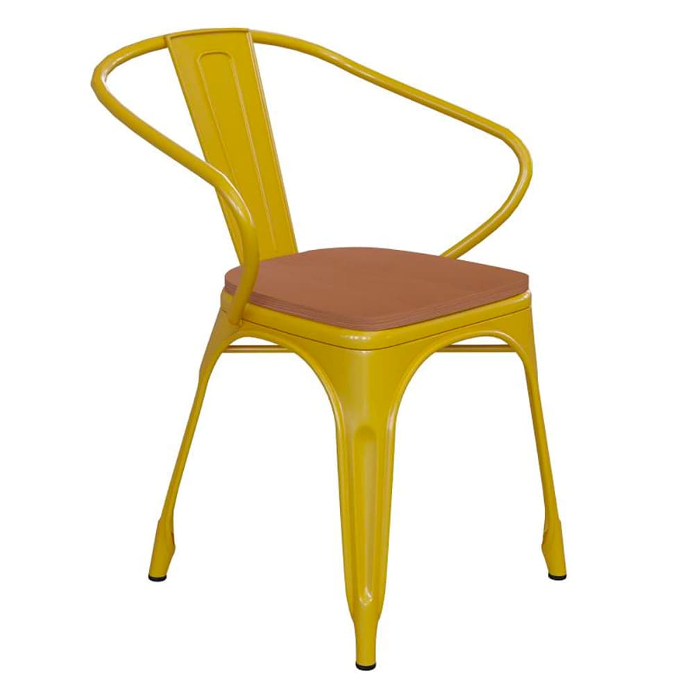 Flash Furniture CH-31270-YL-PL1T-GG Stacking Armchair w/ Vertical Slat Back & Wood Seat - Steel, Yellow
