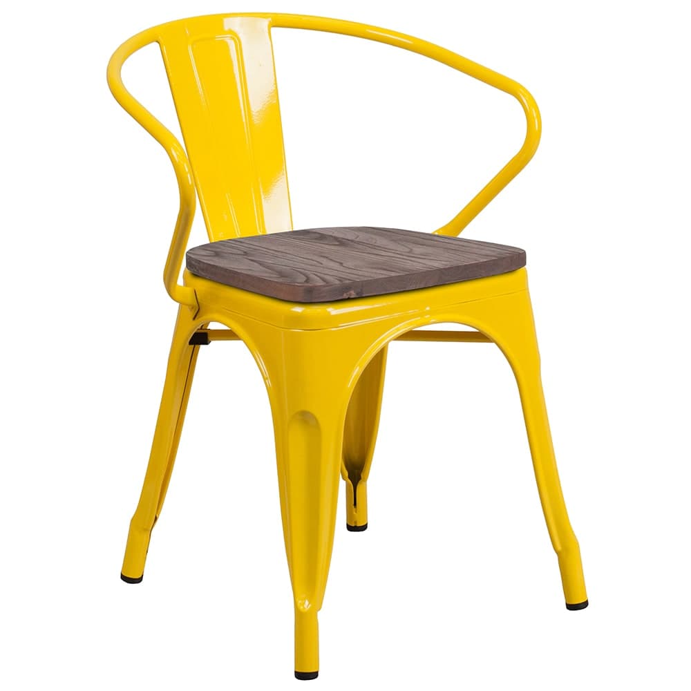 Flash Furniture CH-31270-YL-WD-GG Stacking Armchair w/ Vertical Slat Back & Wood Seat - Steel, Yellow