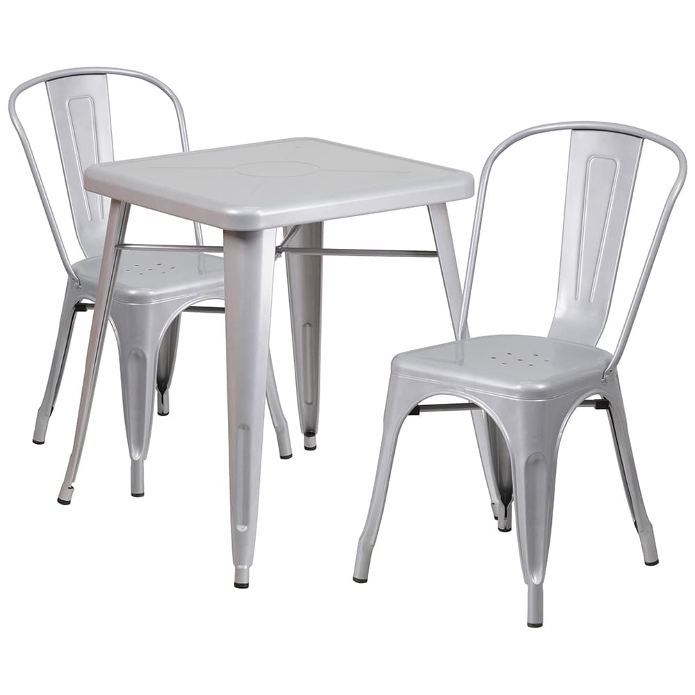 Flash Furniture CH-31330-2-30-SIL-GG 23 3/4" Square Table & (2) Chair Set - Steel, Silver