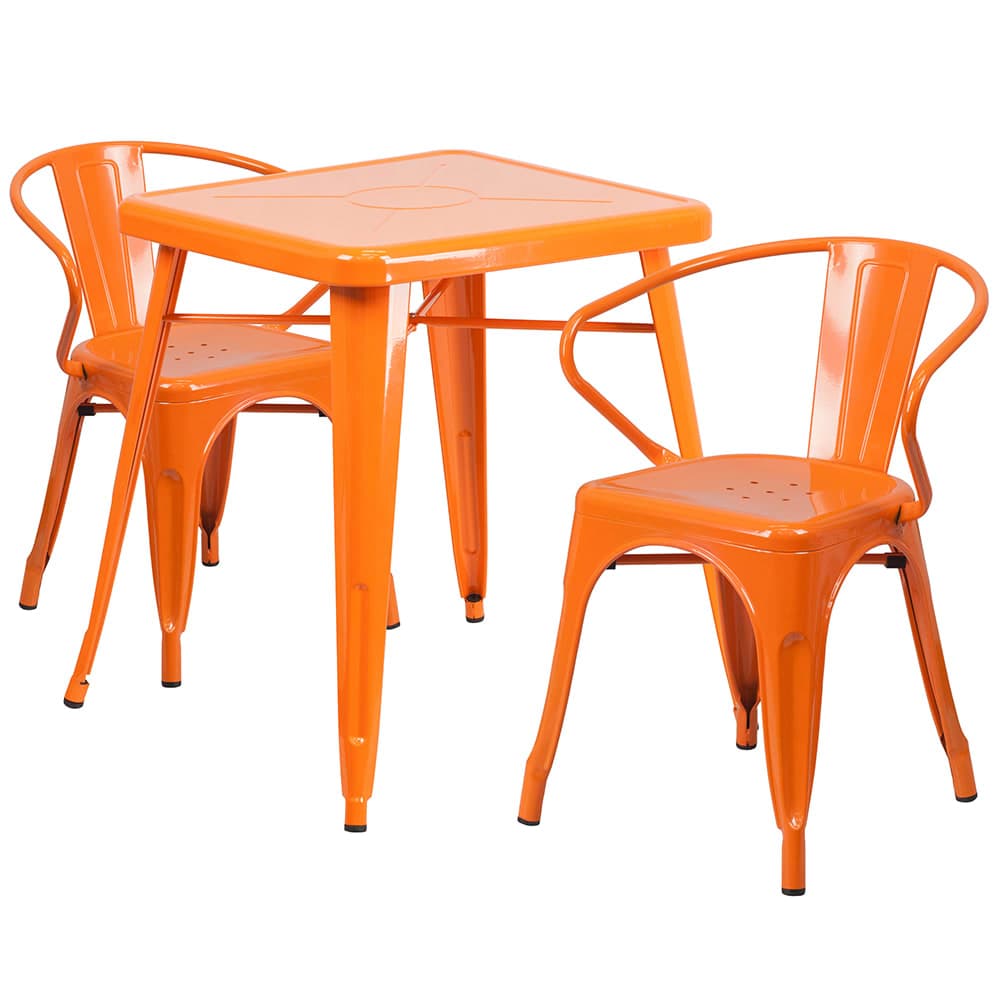 Flash Furniture CH-31330-2-70-OR-GG 23 3/4" Square Table & (2) Arm Chair Set - Steel, Orange