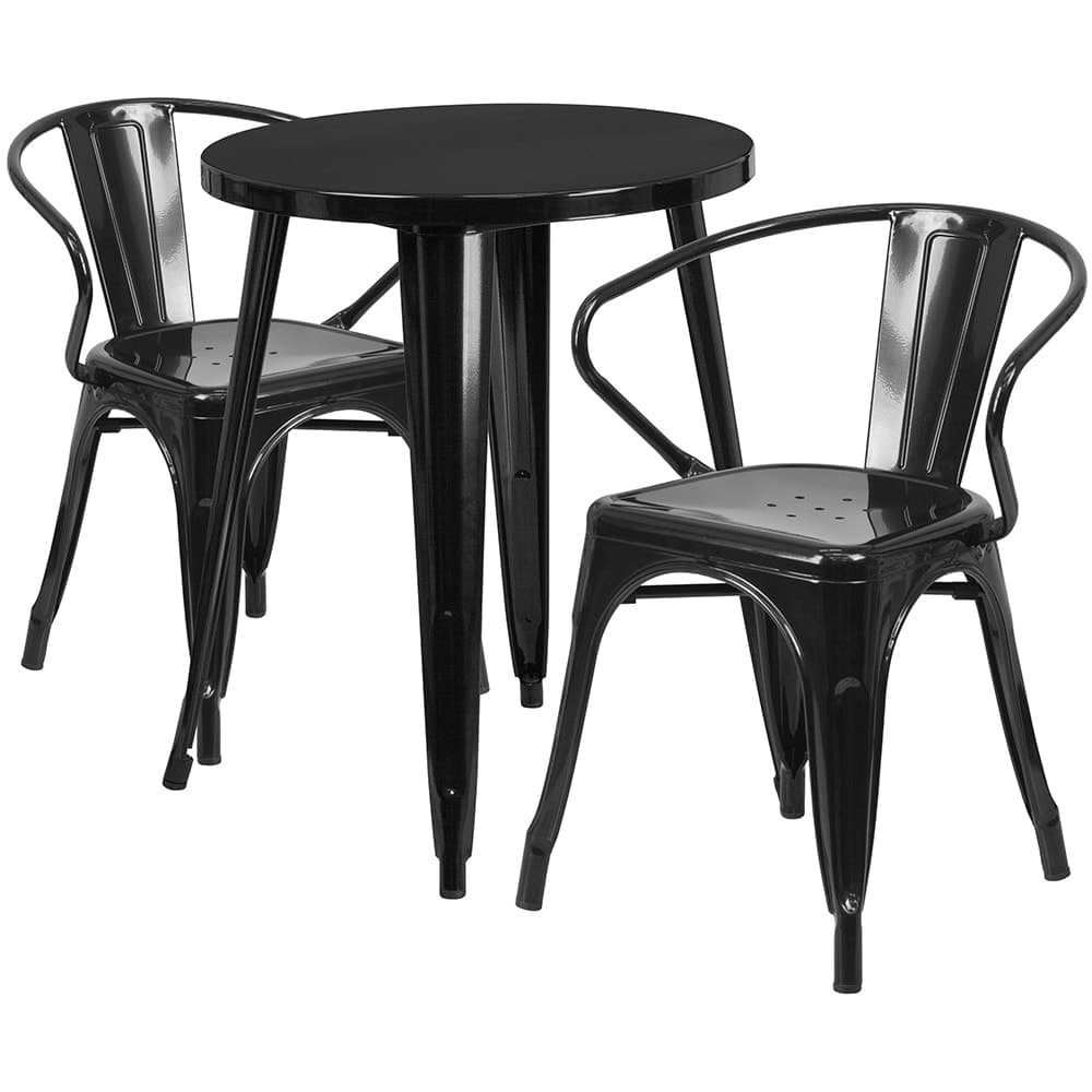 Flash Furniture CH-51080TH-2-18ARM-BK-GG 24" Round Table & (2) Arm Chair Set - Metal, Black