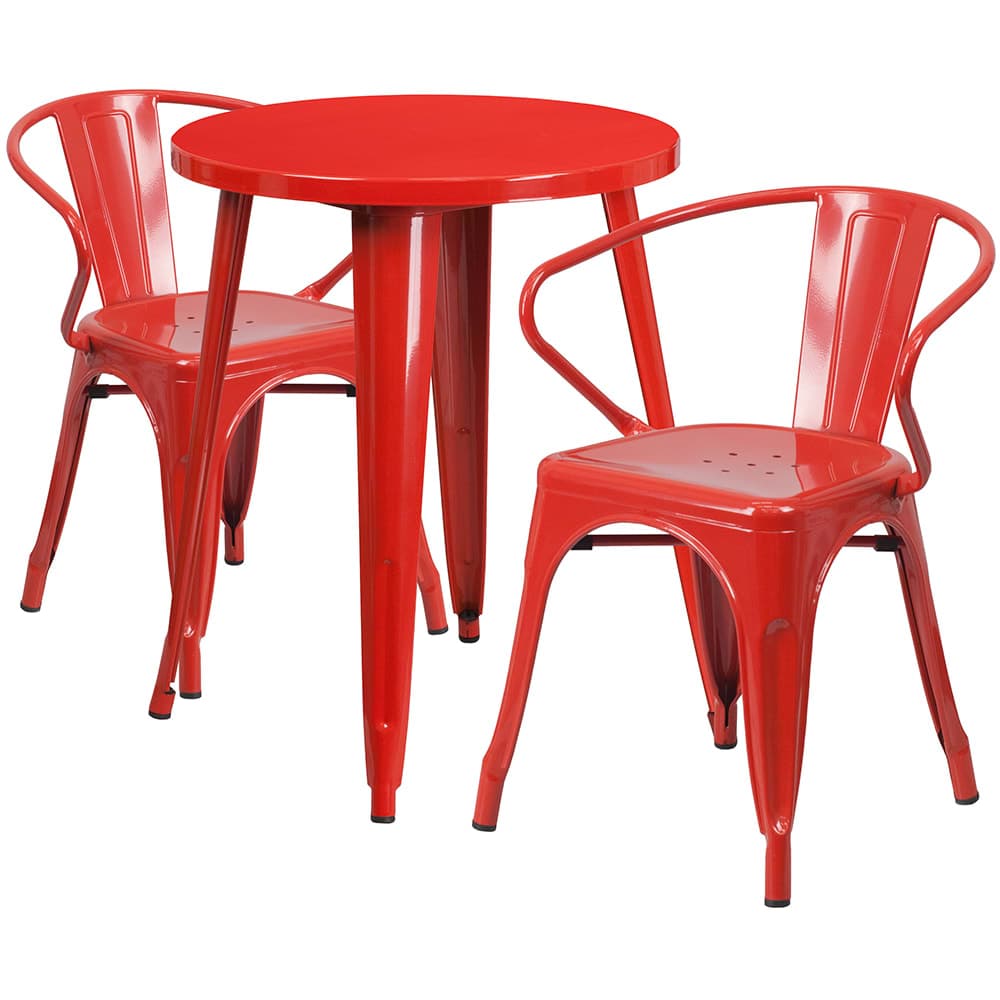 Flash Furniture CH-51080TH-2-18ARM-RED-GG 24" Round Table & (2) Arm Chair Set - Metal, Red