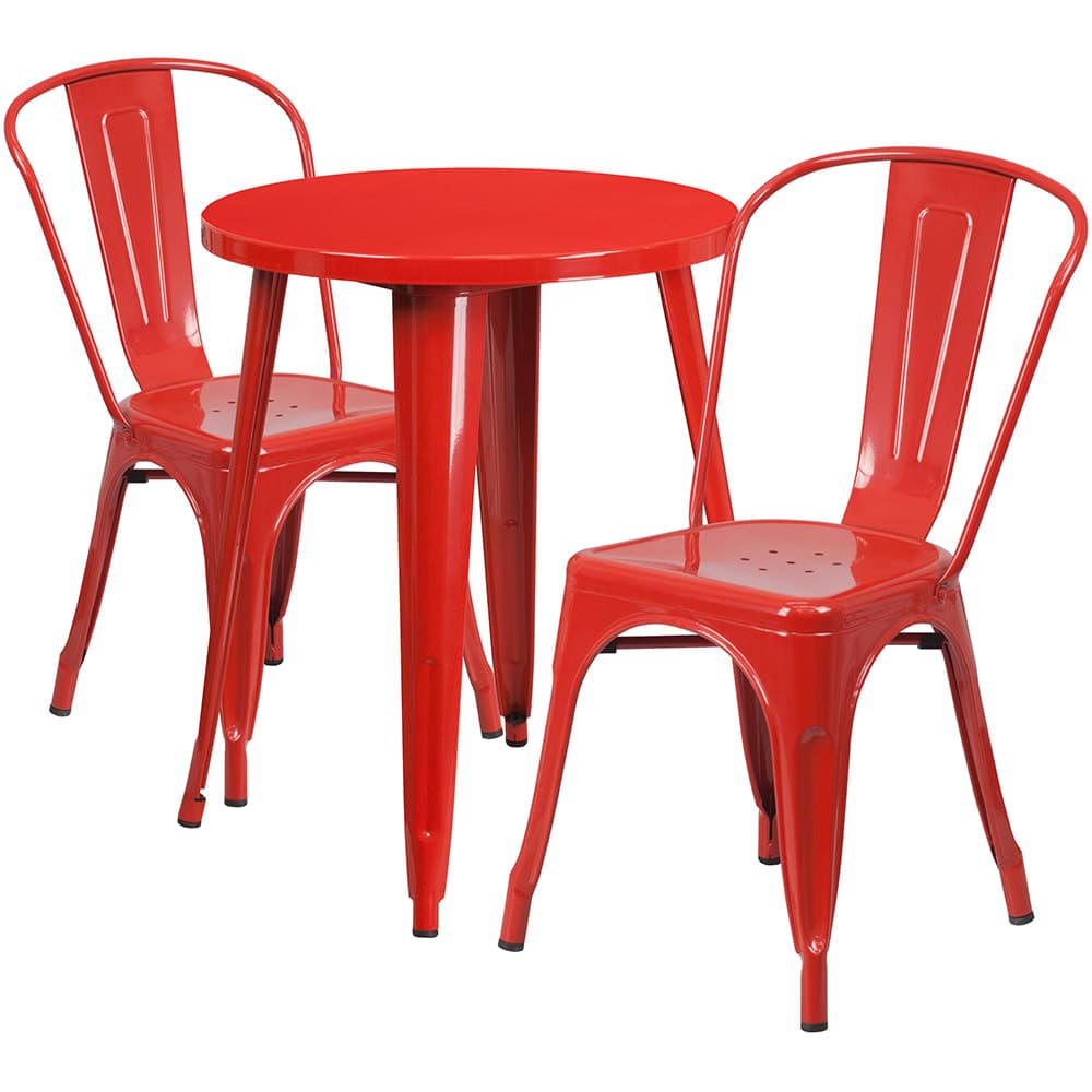 Flash Furniture CH-51080TH-2-18CAFE-RED-GG 24" Round Table & (2) Café Chair Set - Metal, Red