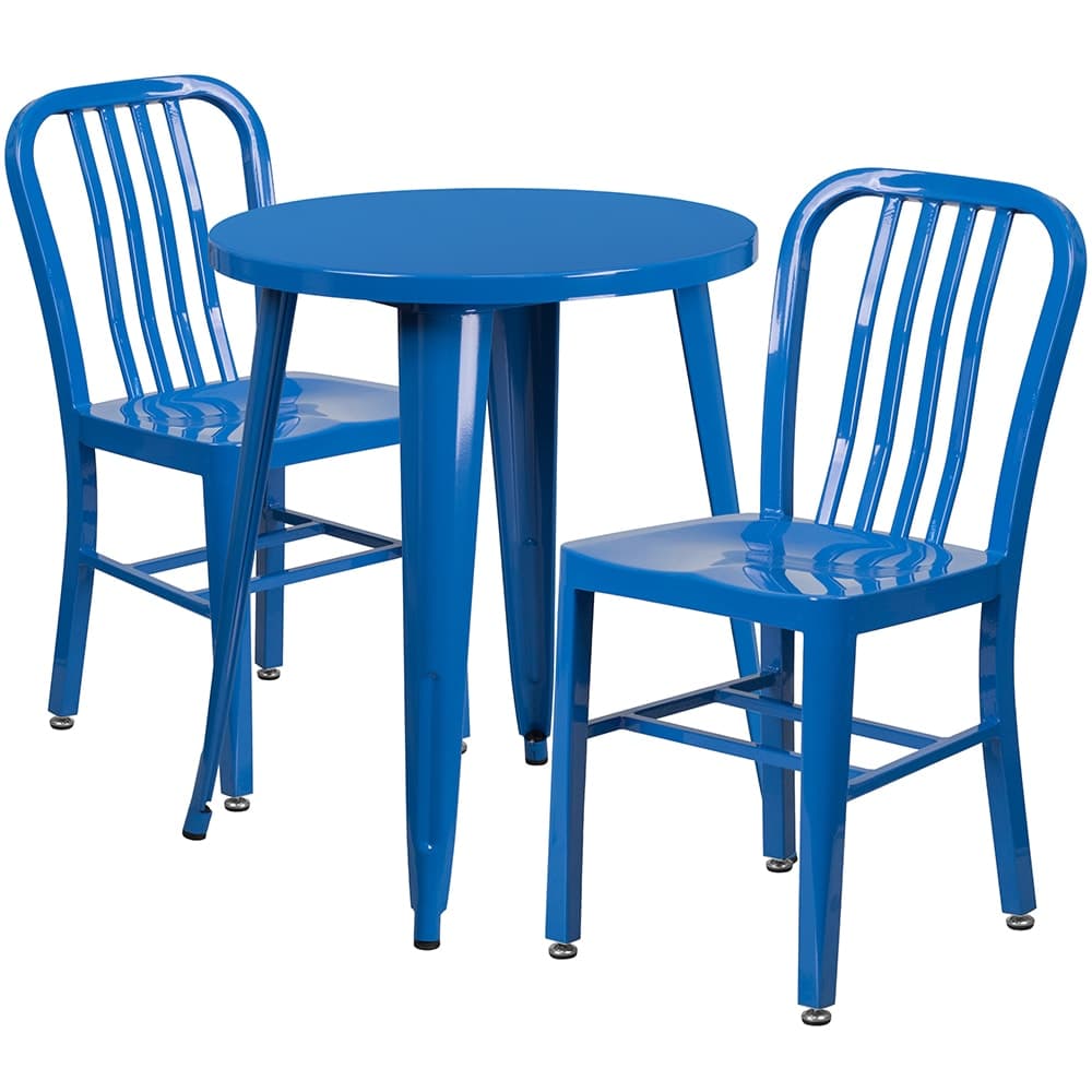 Flash Furniture CH-51080TH-2-18VRT-BL-GG 24" Round Table & (2) Chair Set - Metal, Blue