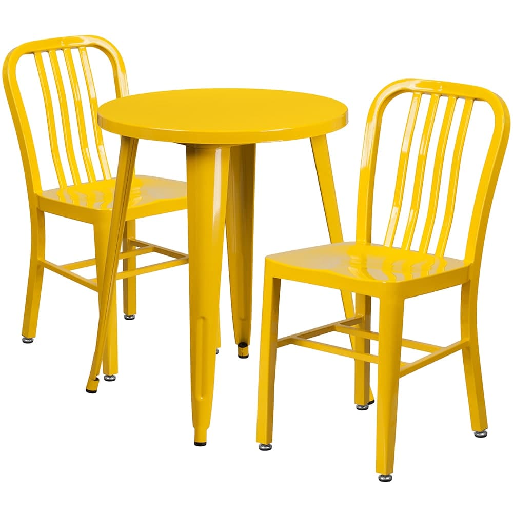 Flash Furniture CH-51080TH-2-18VRT-YL-GG 24" Round Table & (2) Chair Set - Metal, Yellow