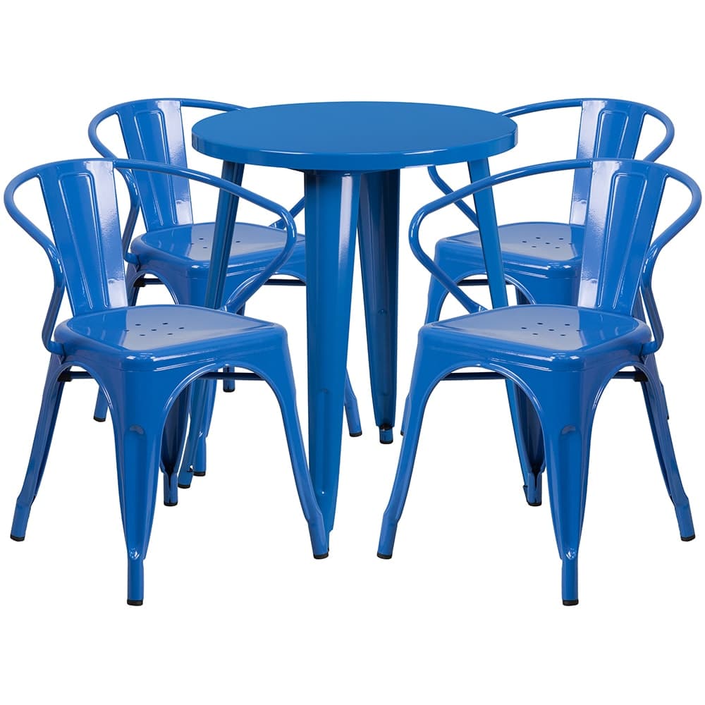 Flash Furniture CH-51080TH-4-18ARM-BL-GG 24" Round Table & (4) Arm Chair Set - Metal, Blue