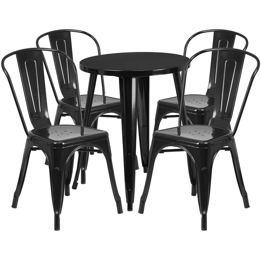 Flash Furniture CH-51080TH-4-18CAFE-BK-GG 24" Round Table & (4) Café Chair Set - Metal, Black