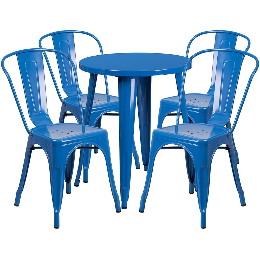 Flash Furniture CH-51080TH-4-18CAFE-BL-GG 24" Round Table & (4) Café Chair Set - Metal, Blue