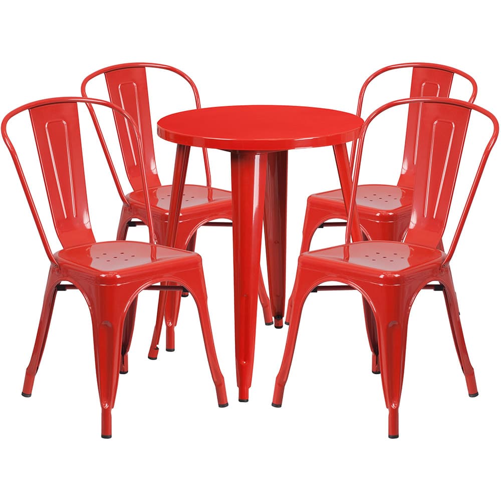 Flash Furniture CH-51080TH-4-18CAFE-RED-GG 24" Round Table & (4) Café Chair Set - Metal, Red
