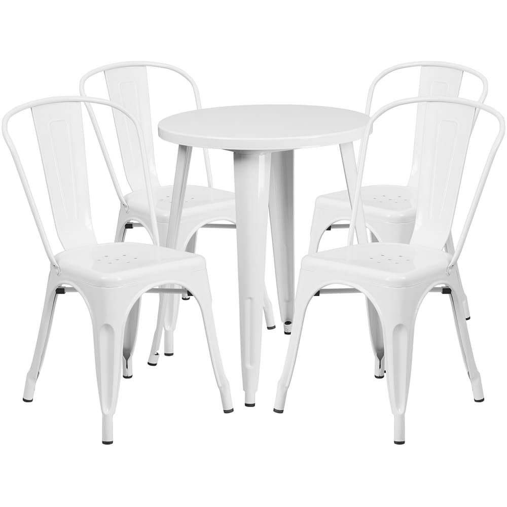 Flash Furniture CH-51080TH-4-18CAFE-WH-GG 24" Round Table & (4) Café Chair Set - Metal, White