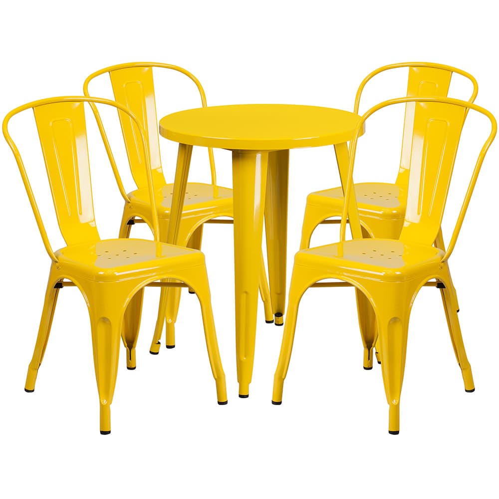 Flash Furniture CH-51080TH-4-18CAFE-YL-GG 24" Round Table & (4) Café Chair Set - Metal, Yellow