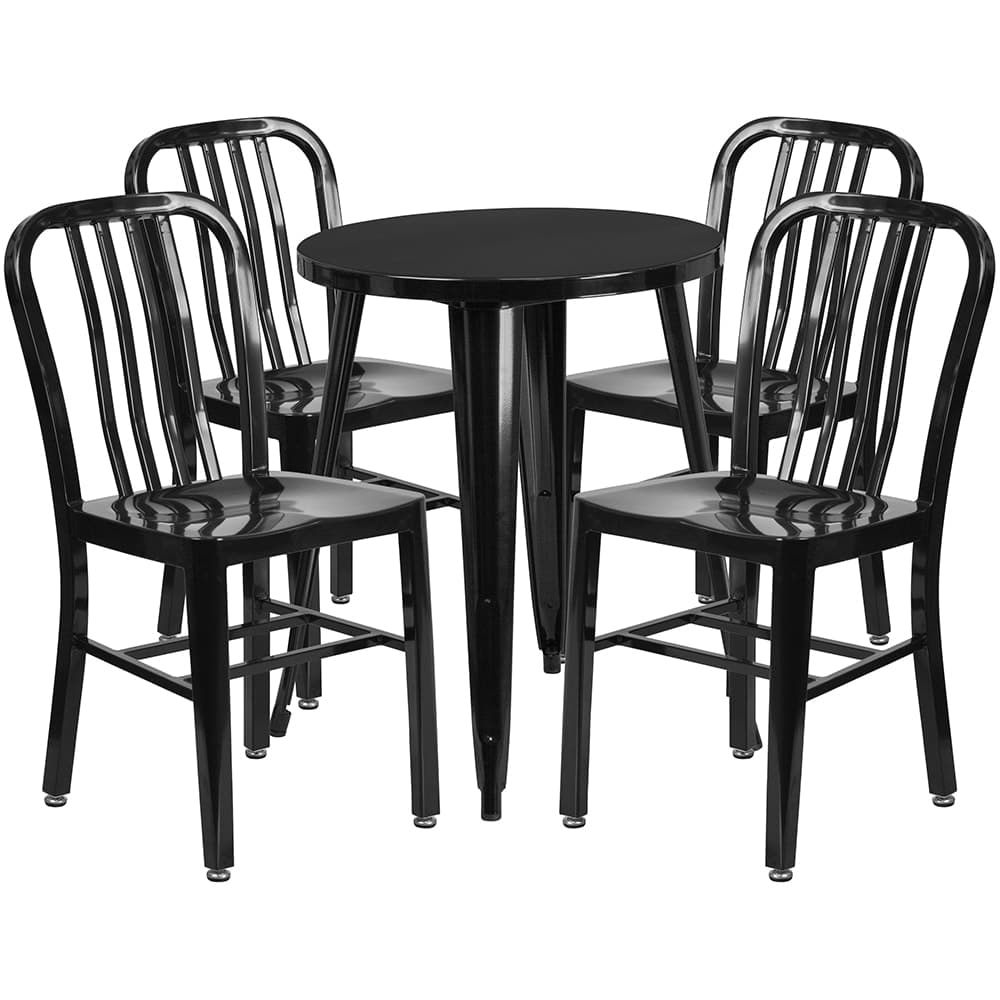 Flash Furniture CH-51080TH-4-18VRT-BK-GG 24" Round Table & (4) Chair Set - Metal, Black