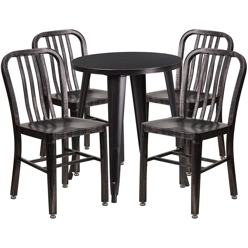 Flash Furniture CH-51080TH-4-18VRT-BQ-GG 24" Round Table & (4) Chair Set - Metal, Black & Antique Gold