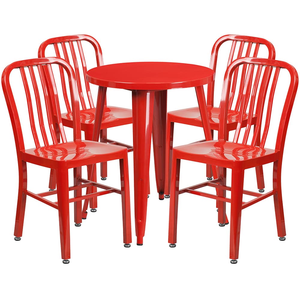 Flash Furniture CH-51080TH-4-18VRT-RED-GG 24" Round Table & (4) Chair Set - Metal, Red