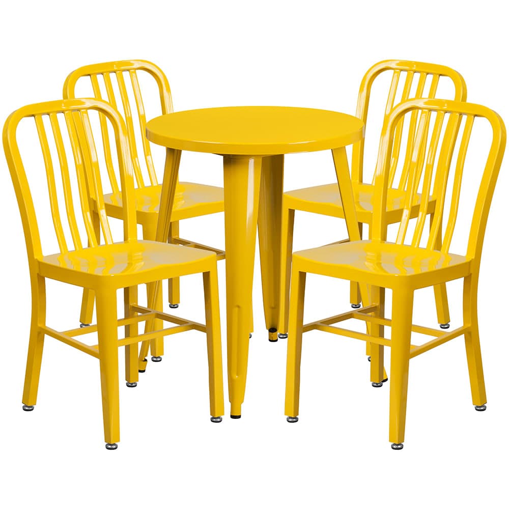 Flash Furniture CH-51080TH-4-18VRT-YL-GG 24" Round Table & (4) Chair Set - Metal, Yellow