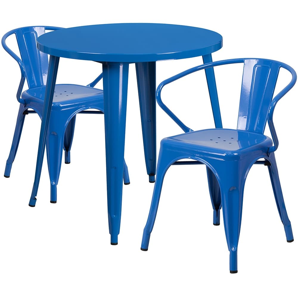 Flash Furniture CH-51090TH-2-18ARM-BL-GG 30" Round Table & (2) Arm Chair Set - Metal, Blue