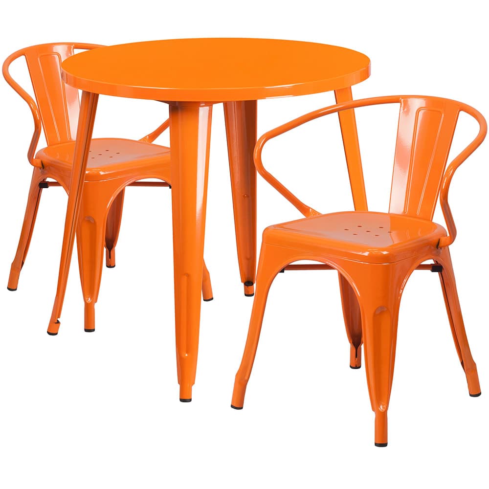 Flash Furniture CH-51090TH-2-18ARM-OR-GG 30" Round Table & (2) Arm Chair Set - Metal, Orange