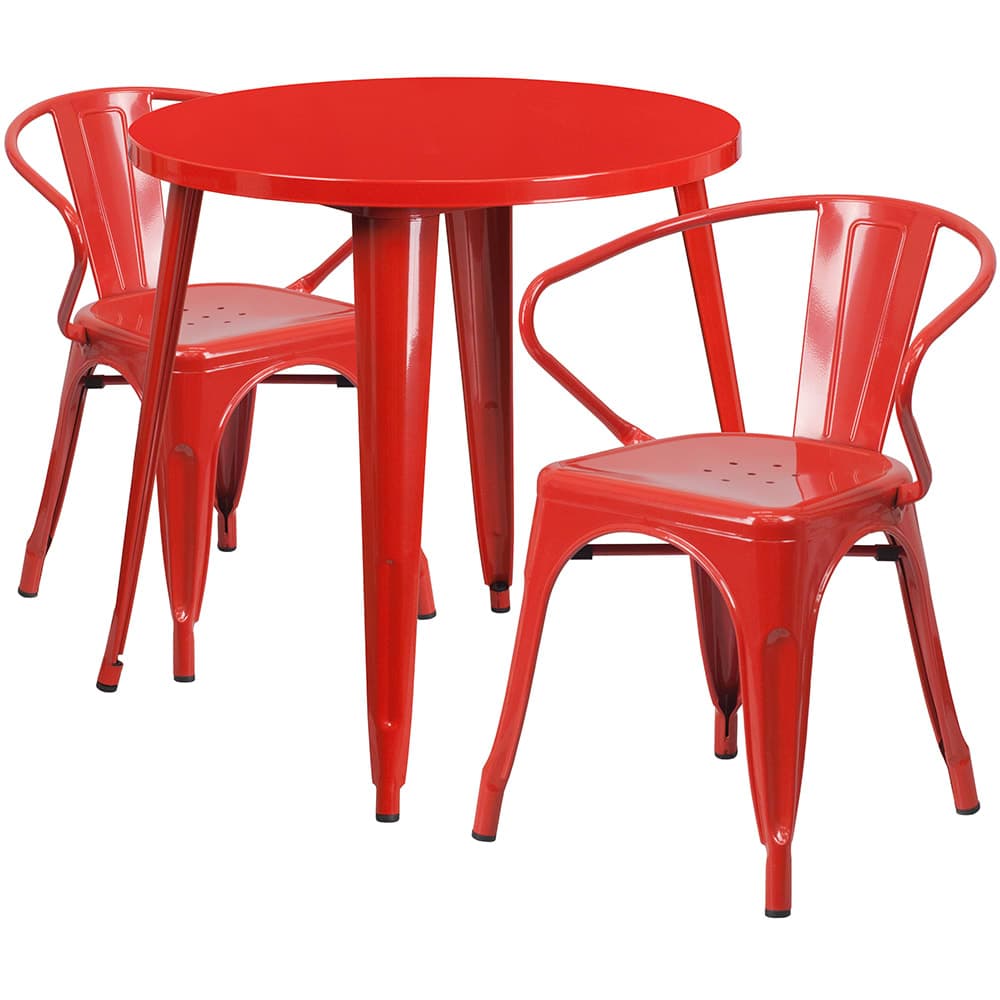 Flash Furniture CH-51090TH-2-18ARM-RED-GG 30" Round Table & (2) Arm Chair Set - Metal, Red