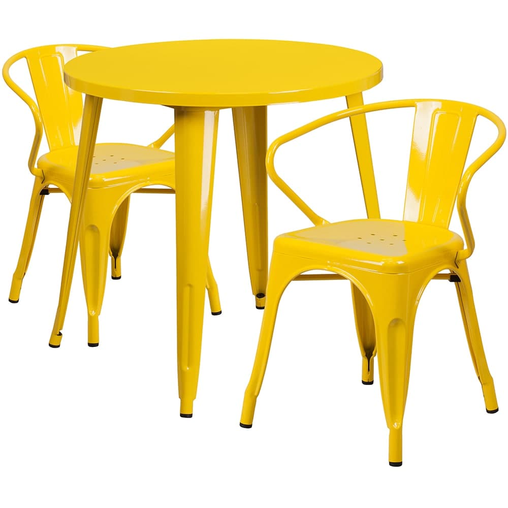 Flash Furniture CH-51090TH-2-18ARM-YL-GG 30" Round Table & (2) Arm Chair Set - Metal, Yellow
