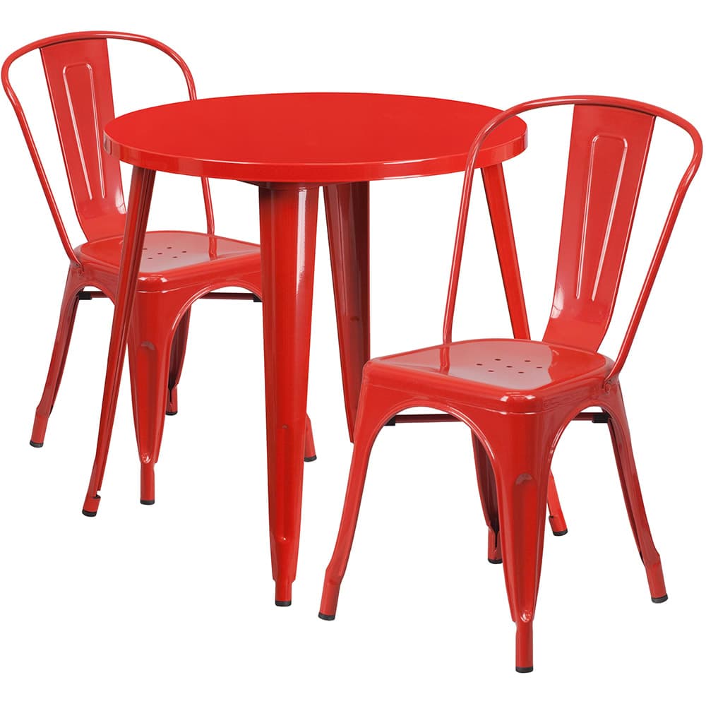 Flash Furniture CH-51090TH-2-18CAFE-RED-GG 30" Round Table & (2) Café Chair Set - Metal, Red
