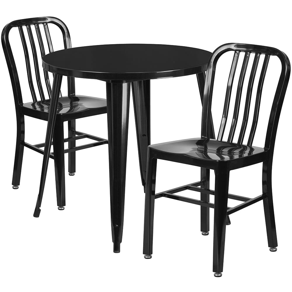 Flash Furniture CH-51090TH-2-18VRT-BK-GG 30" Round Table & (2) Chair Set - Metal, Black