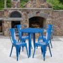 Flash Furniture CH-51090TH-4-18CAFE-BL-GG 30" Round Table & (4) Café Chair Set - Metal, Blue thumbnail 4