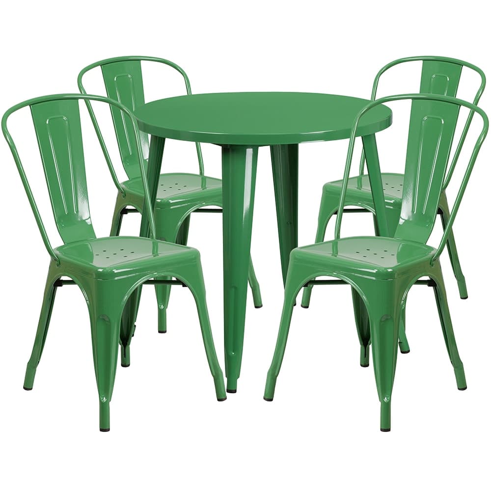 Flash Furniture CH-51090TH-4-18CAFE-GN-GG 30" Round Table & (4) Café Chair Set - Metal, Green