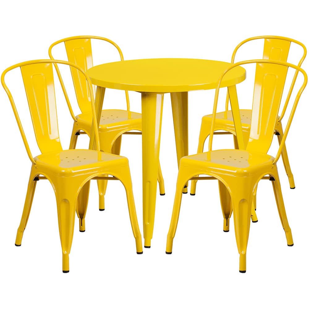 Flash Furniture CH-51090TH-4-18CAFE-YL-GG 30" Round Table & (4) Café Chair Set - Metal, Yellow