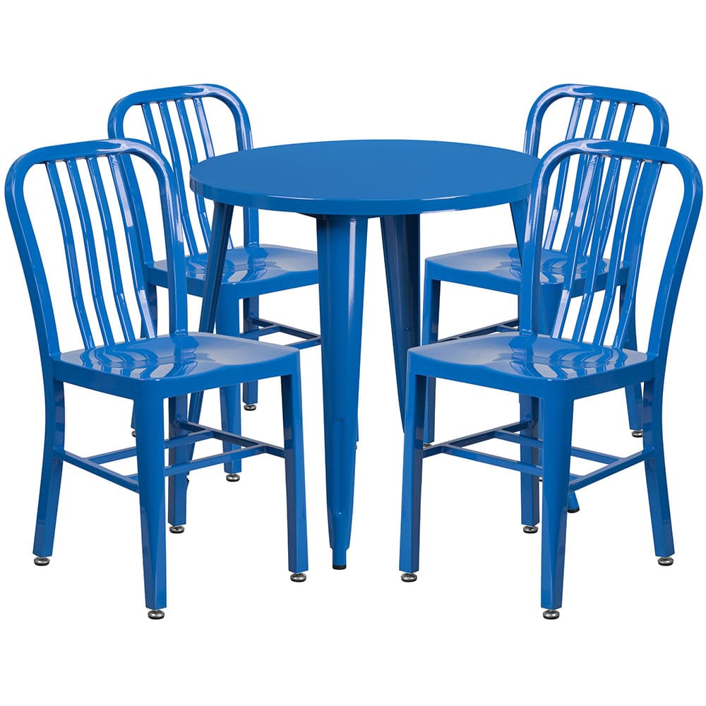Flash Furniture CH-51090TH-4-18VRT-BL-GG 30" Round Table & (4) Chair Set - Metal, Blue