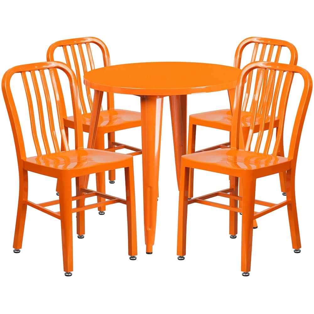 Flash Furniture CH-51090TH-4-18VRT-OR-GG 30" Round Table & (4) Chair Set - Metal, Orange