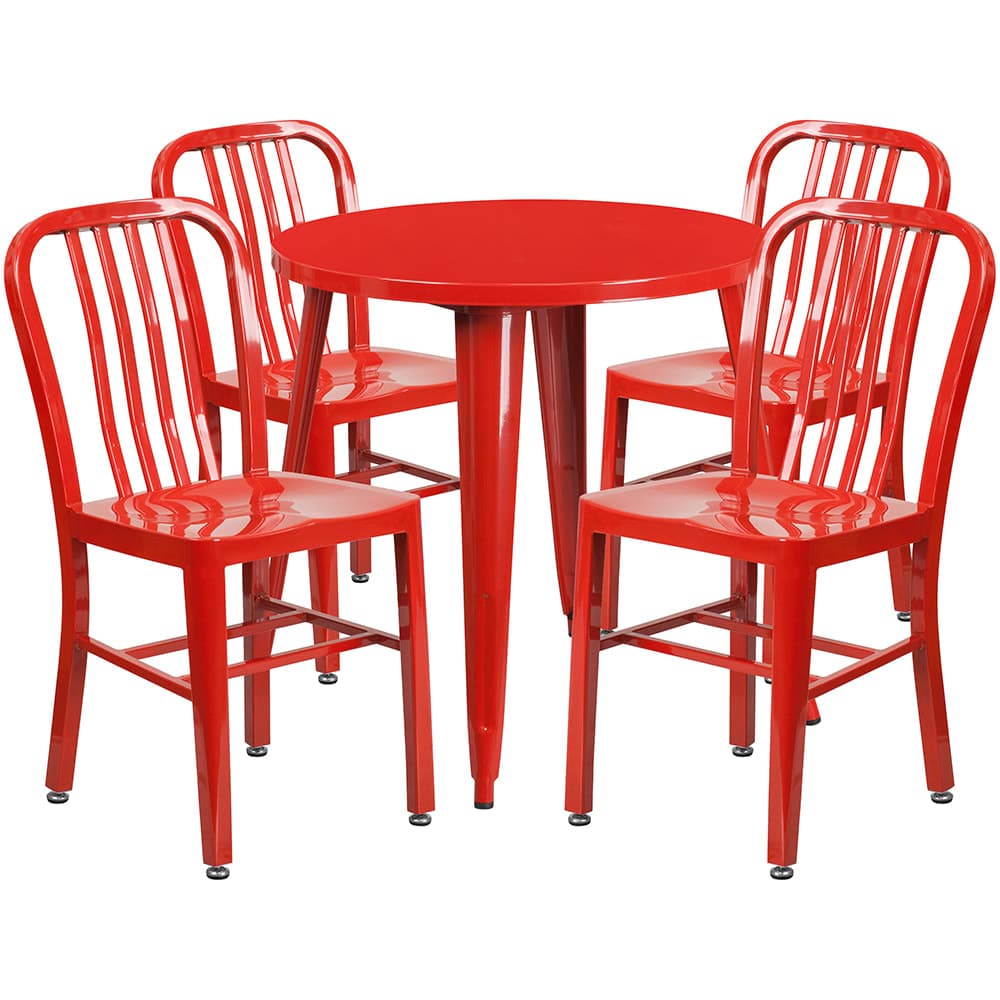 Flash Furniture CH-51090TH-4-18VRT-RED-GG 30" Round Table & (4) Chair Set - Metal, Red