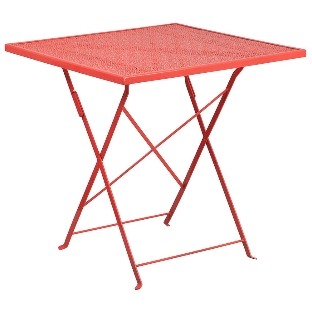 Flash Furniture CO-1-RED-GG 28" Square Folding Patio Table w/ Rain Flower Design Top - Steel, Coral