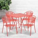 Flash Furniture CO-28SQF-03CHR4-RED-GG 28" Square Folding Patio Table & (4) Round Back Arm Chair Set - Steel, Coral thumbnail 4