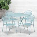 Flash Furniture CO-28SQF-03CHR4-SKY-GG 28" Square Folding Patio Table & (4) Round Back Arm Chair Set - Steel, Sky Blue thumbnail 4