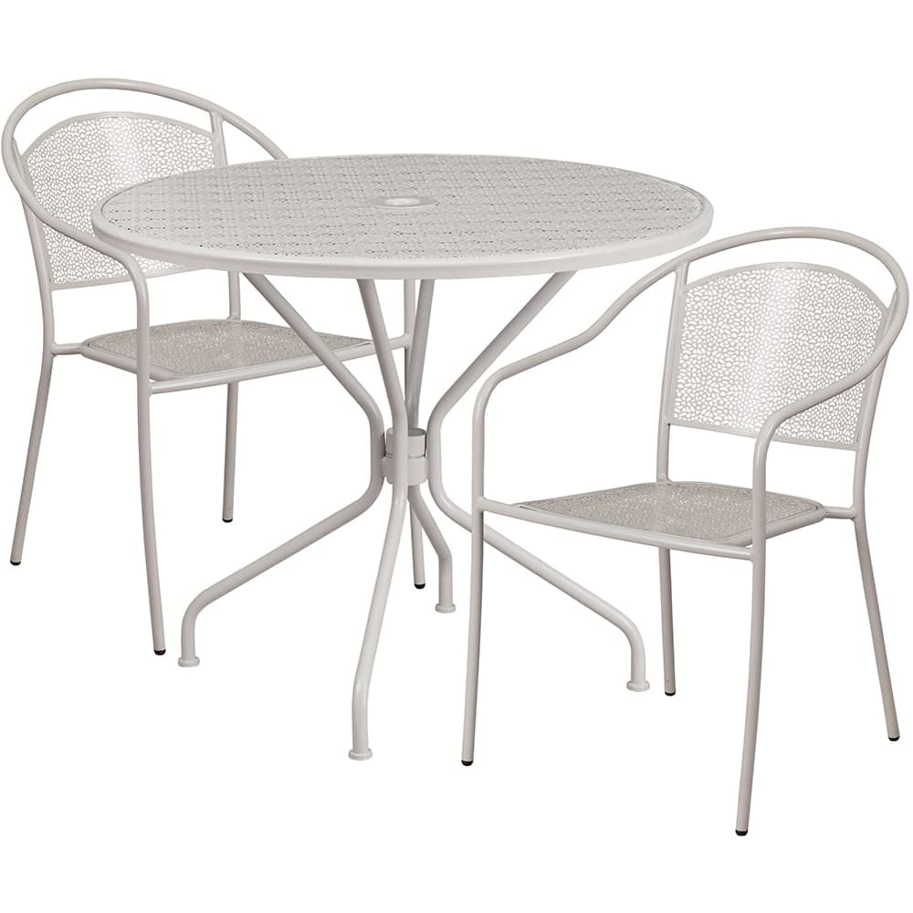 Flash Furniture CO-35RD-03CHR2-SIL-GG 35 1/4" Round Patio Table & (2) Round Back Arm Chair Set - Steel, Light Gray