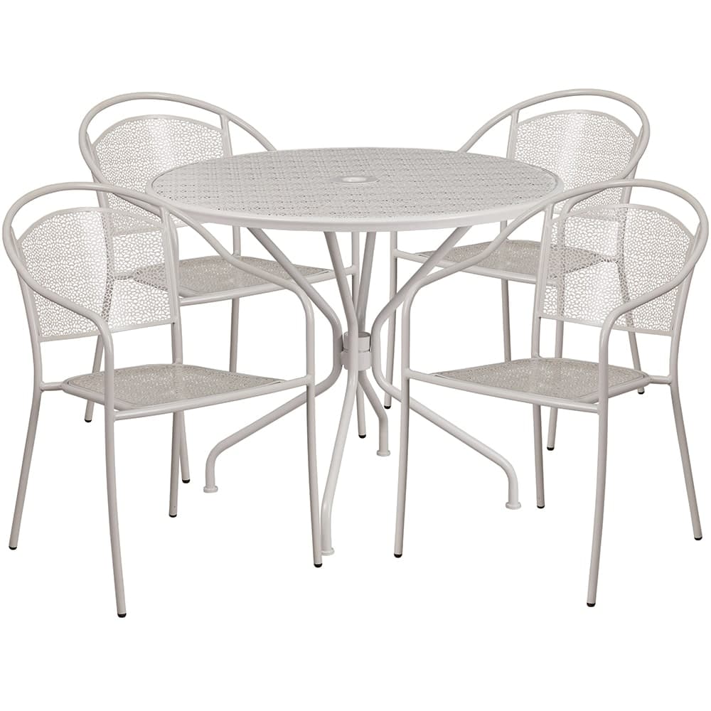 Flash Furniture CO-35RD-03CHR4-SIL-GG 35 1/4" Round Patio Table & (4) Round Back Arm Chair Set - Steel, Light Gray