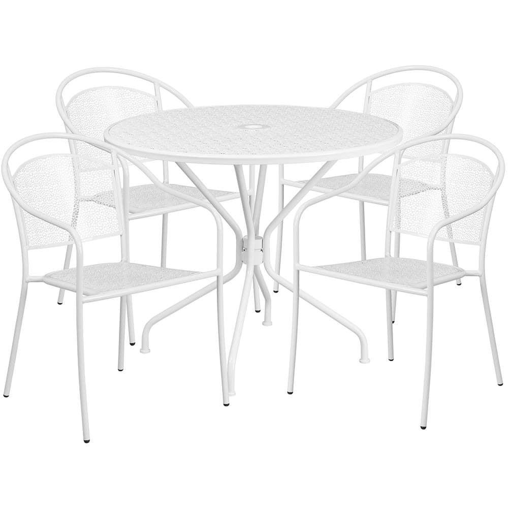 Flash Furniture CO-35RD-03CHR4-WH-GG 35 1/4" Round Patio Table & (4) Round Back Arm Chair Set - Steel, White
