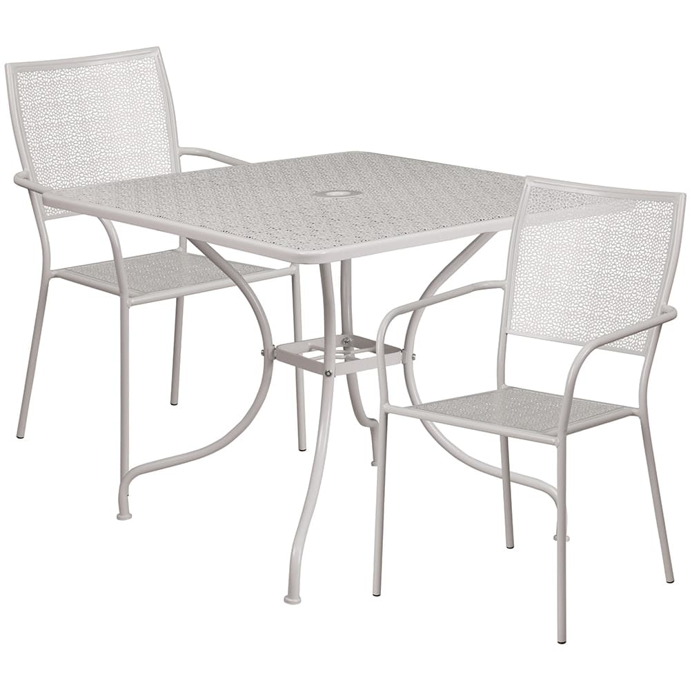 Flash Furniture CO-35SQ-02CHR2-SIL-GG 35 1/4" Square Patio Table & (2) Square Back Arm Chair Set - Steel, Light Gray