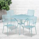 Flash Furniture CO-35SQ-02CHR4-SKY-GG 35 1/4" Square Patio Table & (4) Square Back Arm Chair Set - Steel, Sky Blue thumbnail 4