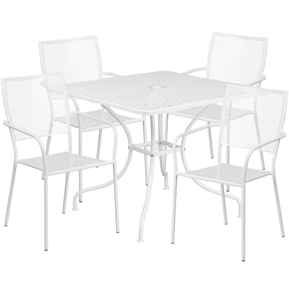 Flash Furniture CO-35SQ-02CHR4-WH-GG 35 1/4" Square Patio Table & (4) Square Back Arm Chair Set - Steel, White