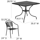 Flash Furniture CO-35SQ-03CHR4-BK-GG 35 1/4" Square Patio Table & (4) Round Back Arm Chair Set - Steel, Black thumbnail 2
