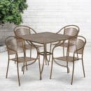 Flash Furniture CO-35SQ-03CHR4-GD-GG 35 1/4" Square Patio Table & (4) Round Back Arm Chair Set - Steel, Gold thumbnail 4